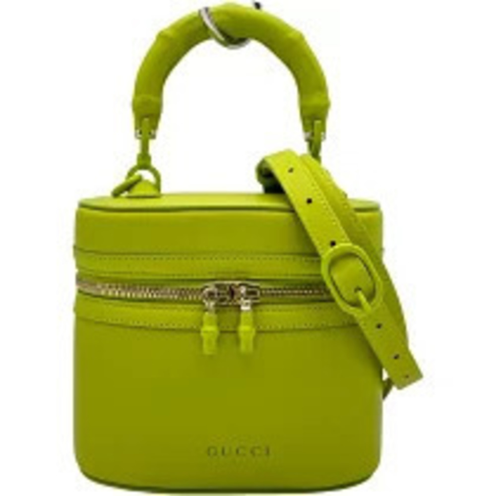 Gucci Bamboo Handle Vanity Bag Green Calfskin Shoulder